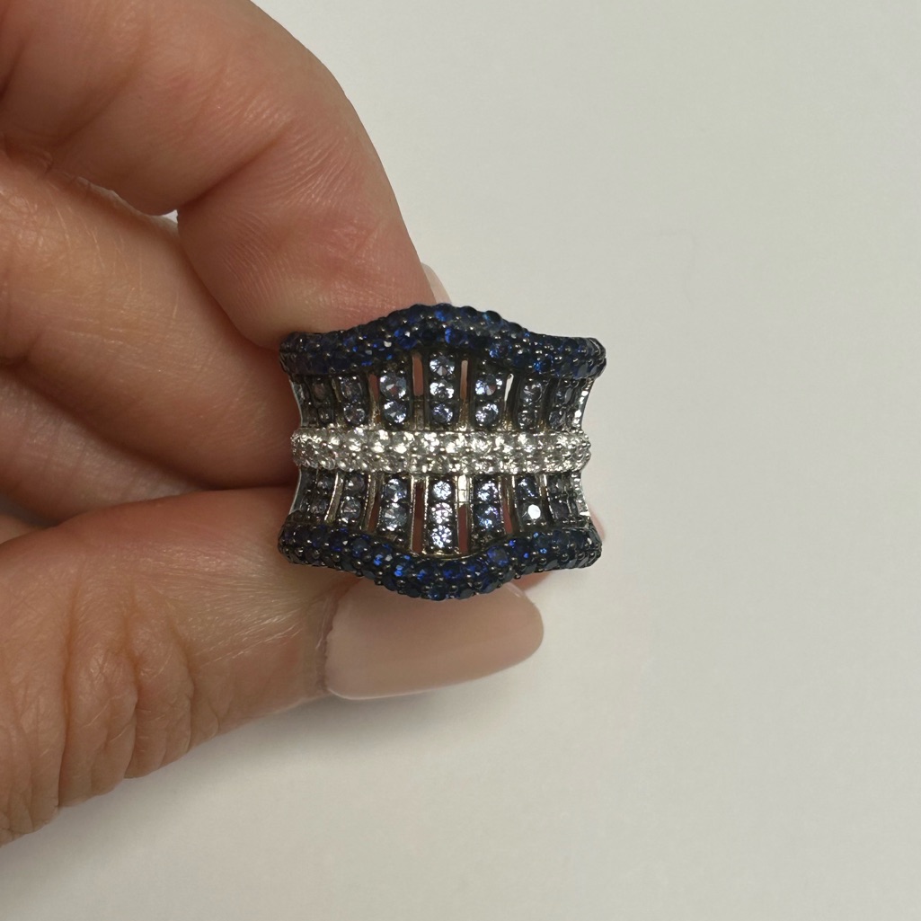 Suzy Levian Sterling Silver Blue Sapphire White Created Sapphire Ring Nwt